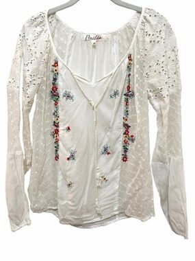 PENELOPE Top Eyelet Embroidered Floral Colorful White Red Blue Green Size Medium